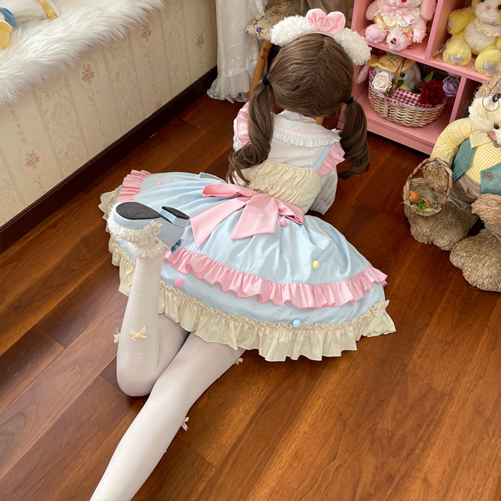 Adorable Princess Dress for Girls Sweet Long Sleeves Swing Party Dresses Frilly Ruffle JSK with Bows